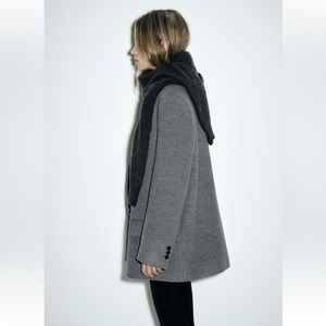 Zara New Grey STRAIGHT CUT SHOULDER PAD BLAZER. Size S